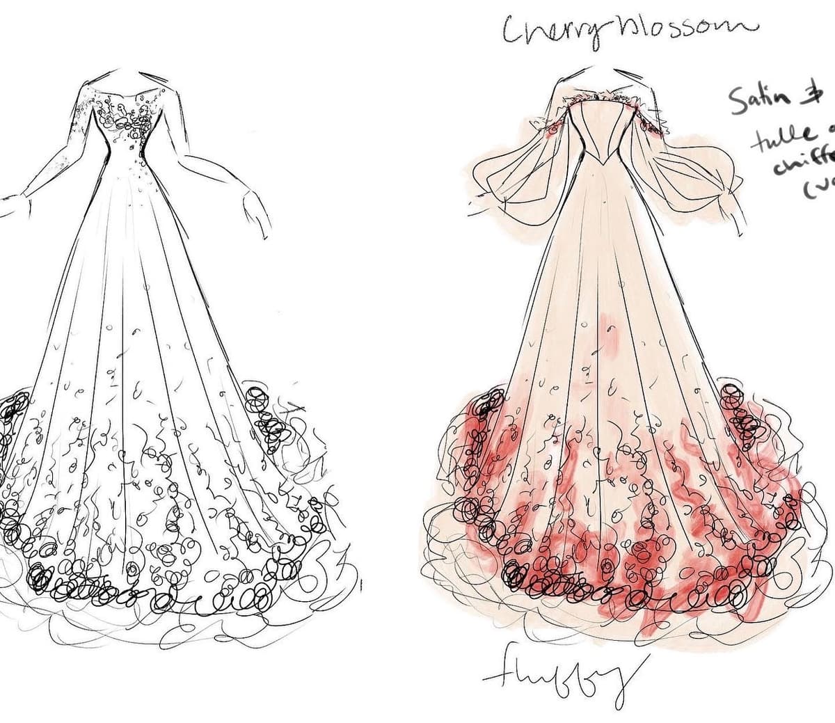 Custom Wedding Dress Design Peach Flower Gown