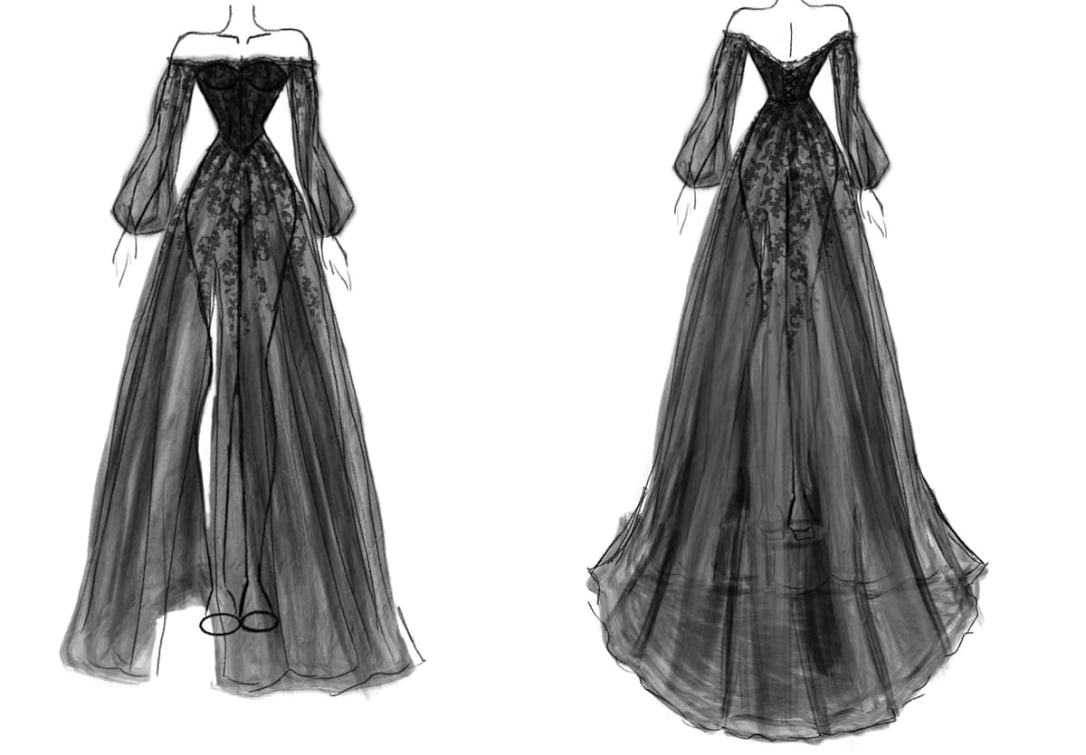 Custom Wedding Dress Design Black Offsholder Gown